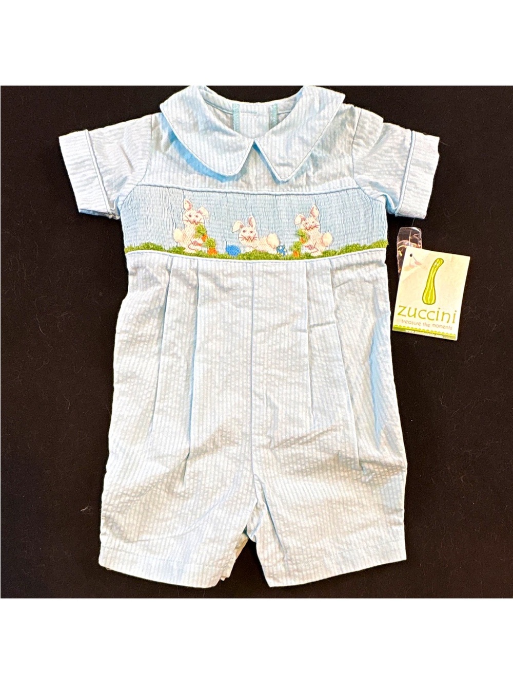 Boys 3 month romper Easter spring theme smocked embroidered